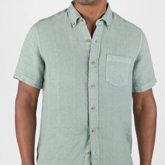 Tailor Vintage Chinois Green Puretec Cool Cotton/Linen Blend Shirt - Picture 1 of 2